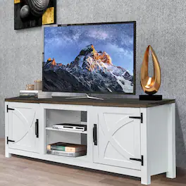 Ihomeadore - 58" Farmhouse TV Stand with Open Storage Shelves and Cabinets for TV up to 65" - White