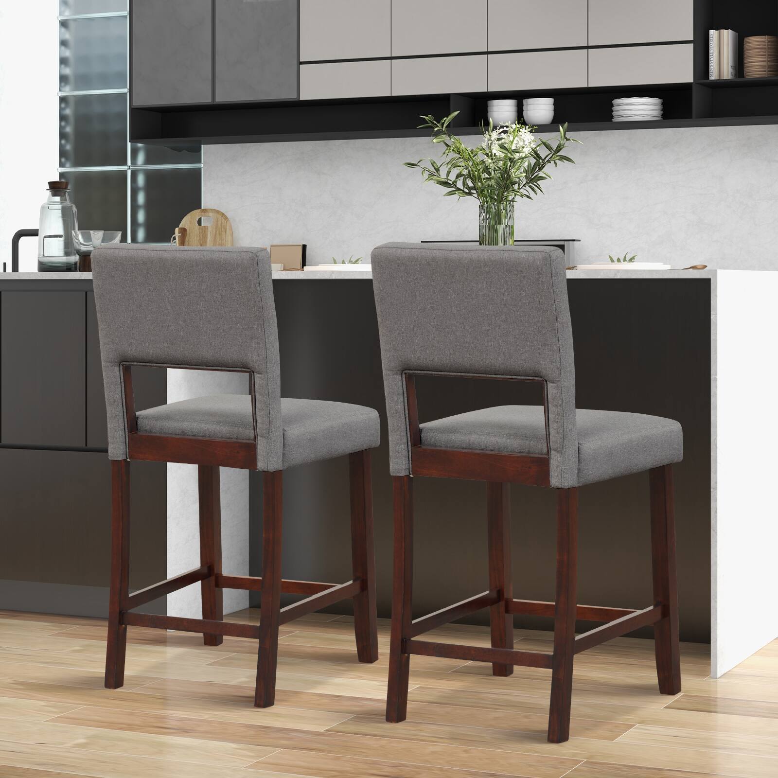 Alt View 7. Ecooso - 2 Piece Bar Chair Set with Hollowed Back and Rubber Wood Legs - Gray.