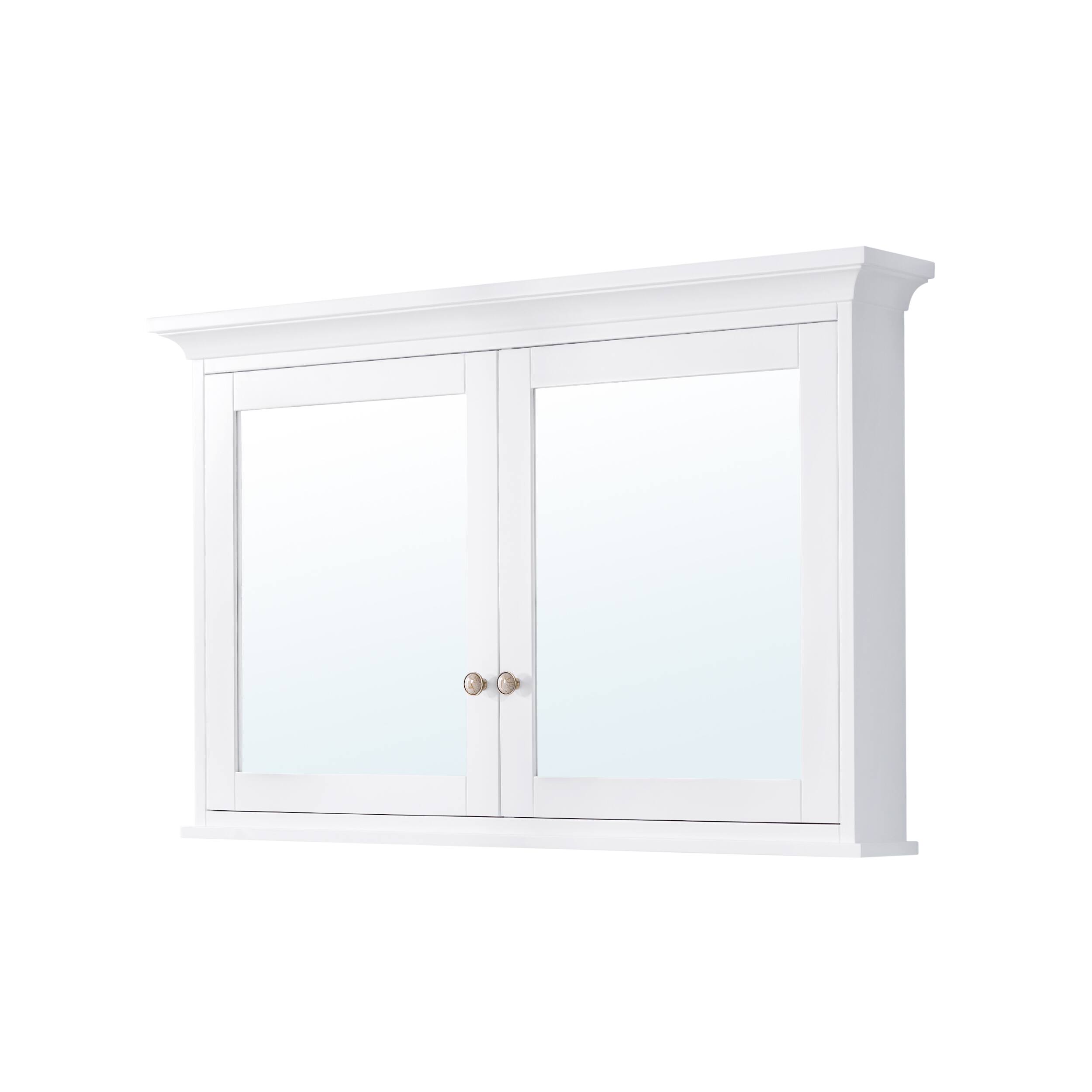 Back. WELLFOR - 48 in. W x 30 in. H Rectangular Solid Wood Medicine Cabinet with Mirror with Double Door - White.