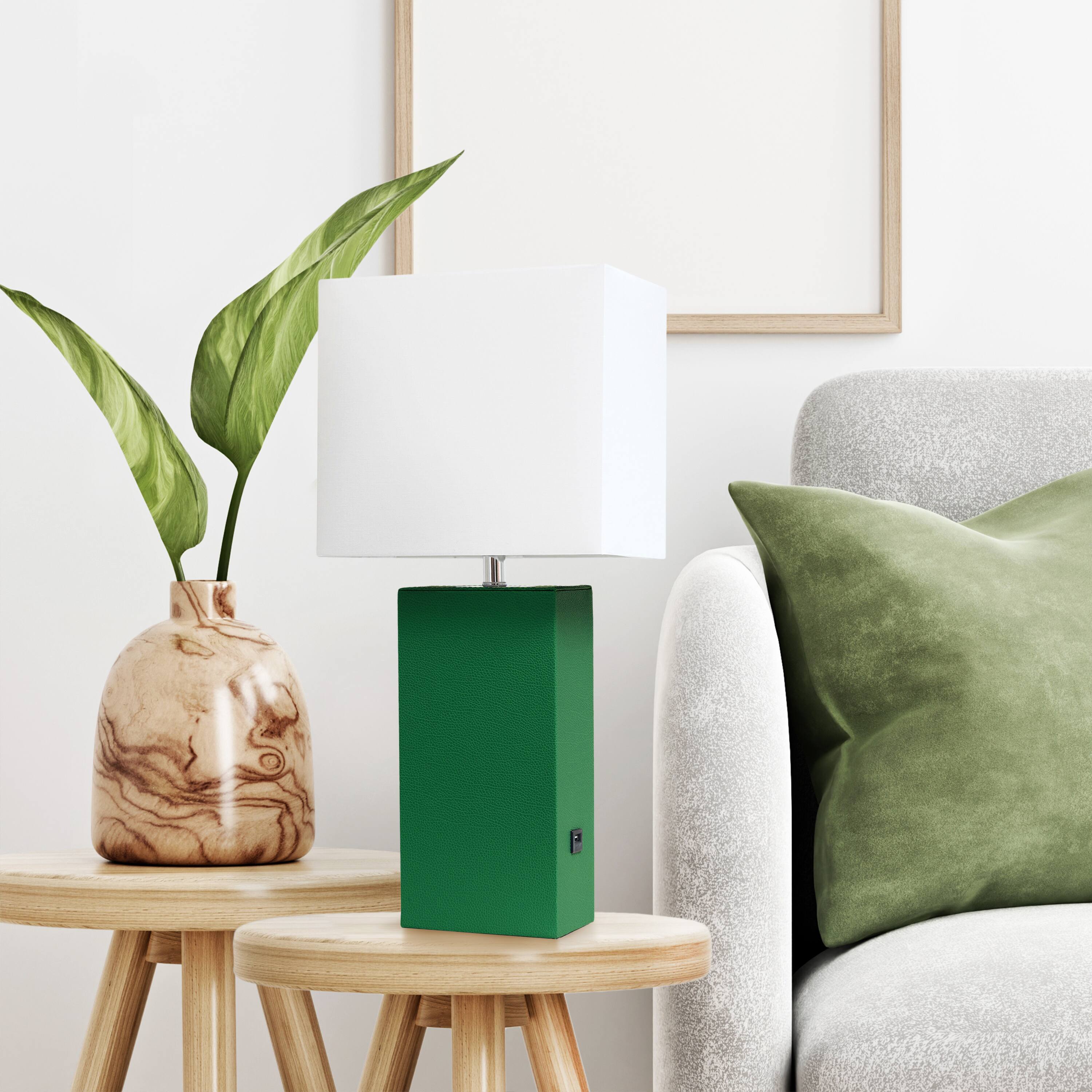 Alt View 11. Lalia Home - Lexington Leather Base Modern Table Lamp with USB - Green.