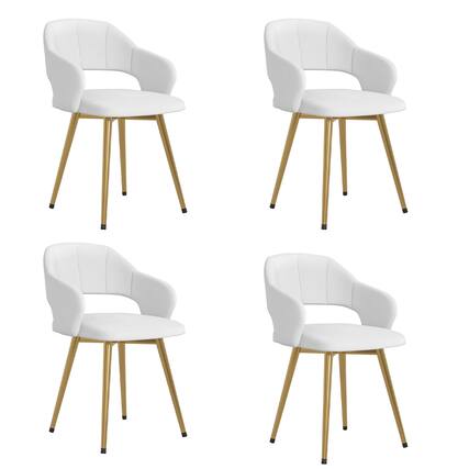 Front. Vecelo - Set of 4 Velvet Upholstered Dining Chairs, Dining Room Chairs with Metal Legs - White.