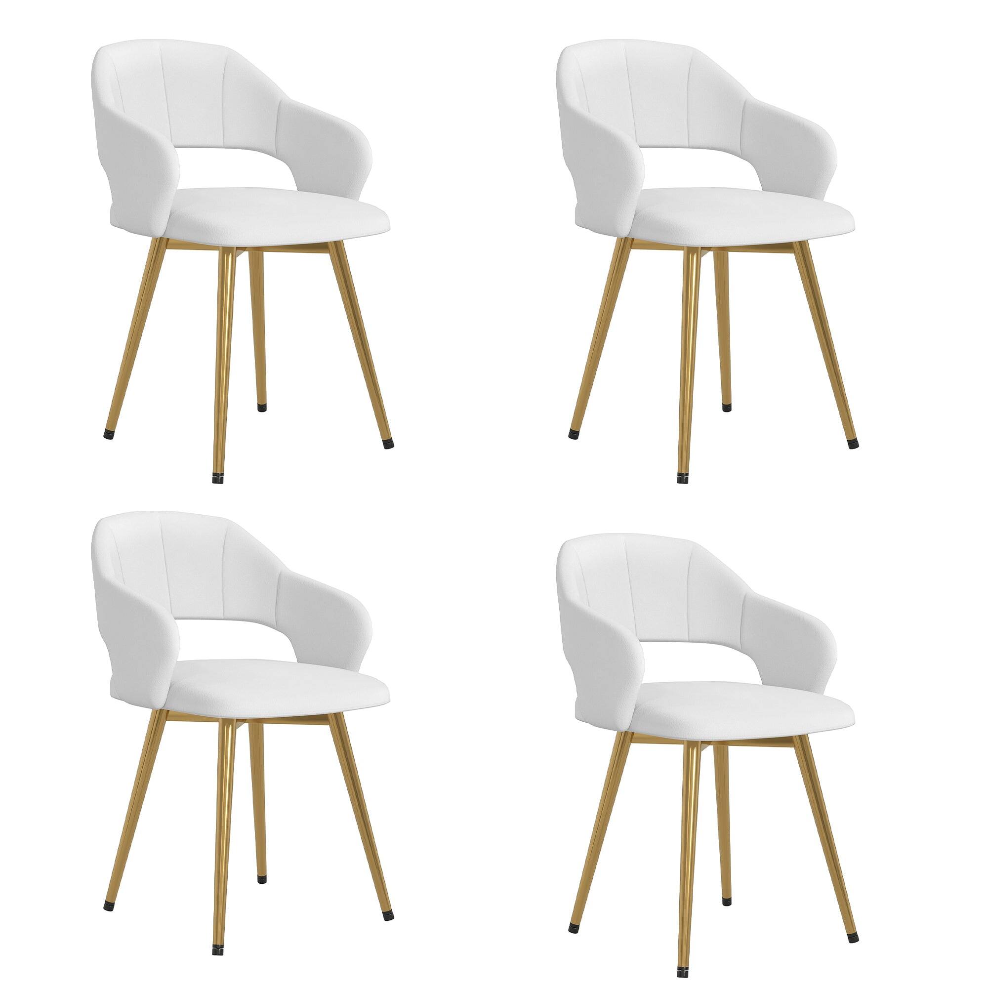 Front. Vecelo - Set of 4 Velvet Upholstered Dining Chairs, Dining Room Chairs with Metal Legs - White.
