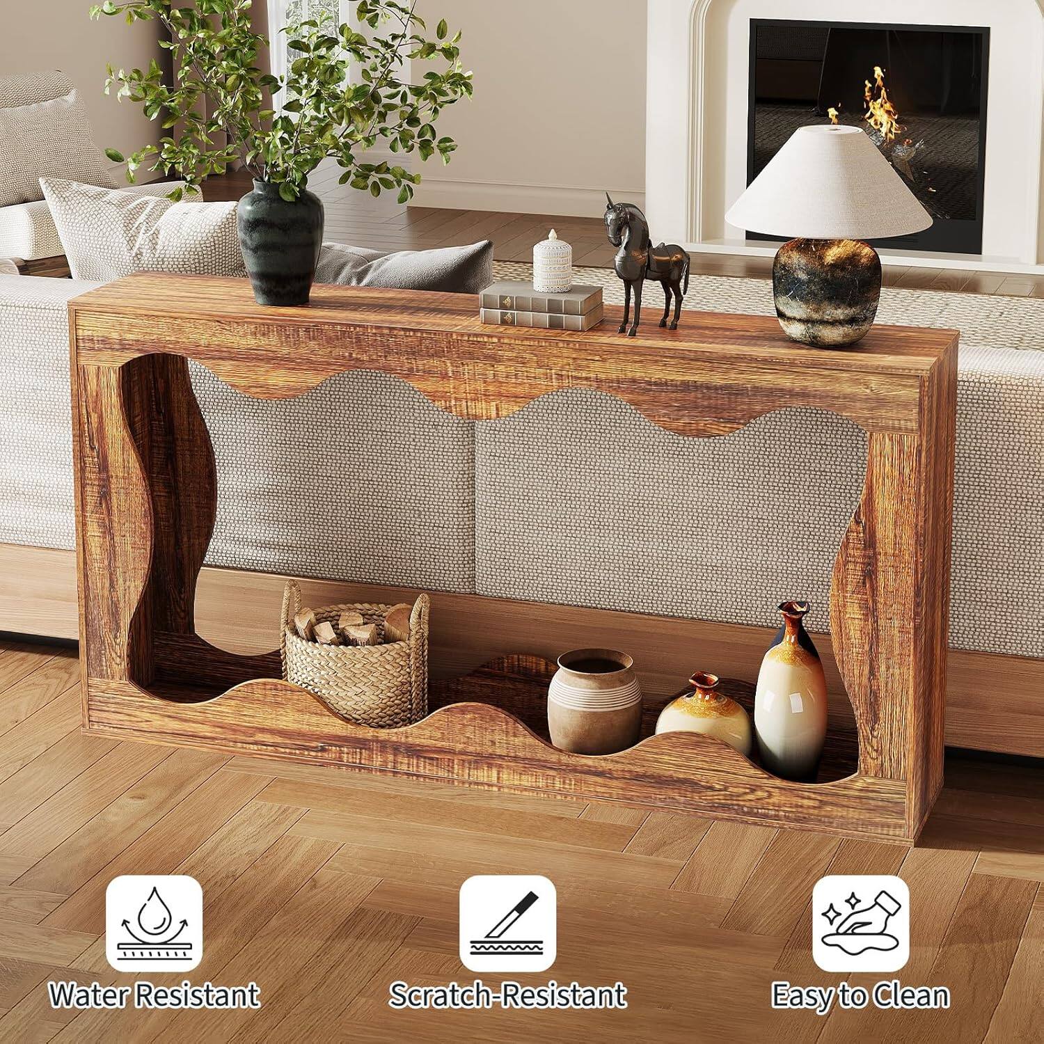 Alt View 2. GARVEE - Narrow Entryway Sofa Table，63" Long Farmhouse Console Table with Storage,Sturdy Narrow Console Table-Brown - Brown.