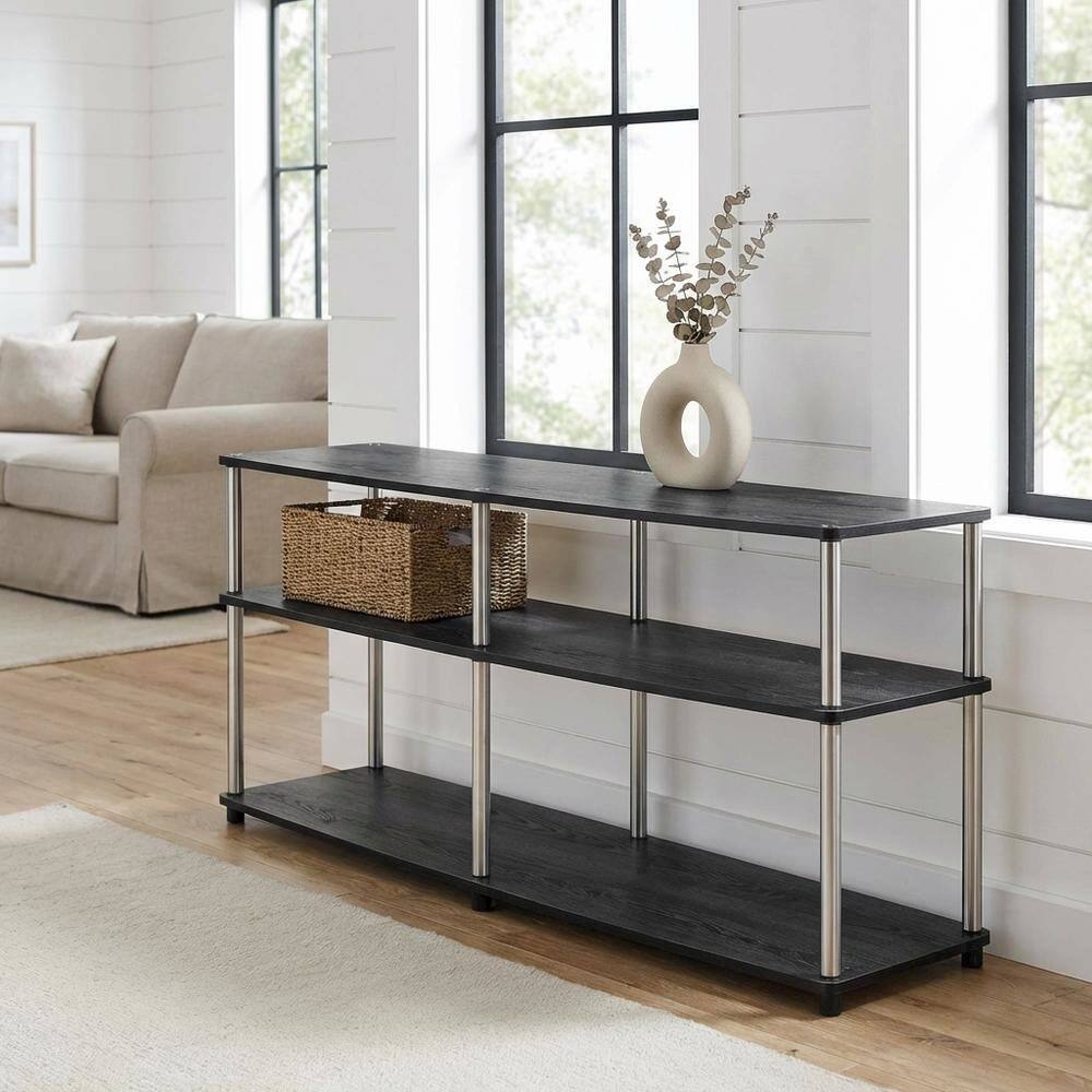 Alt View 1. FurniFact - Weathered Gray 3-Tier TV Stand with Particle Board and Stainless Steel Poles - Gray.
