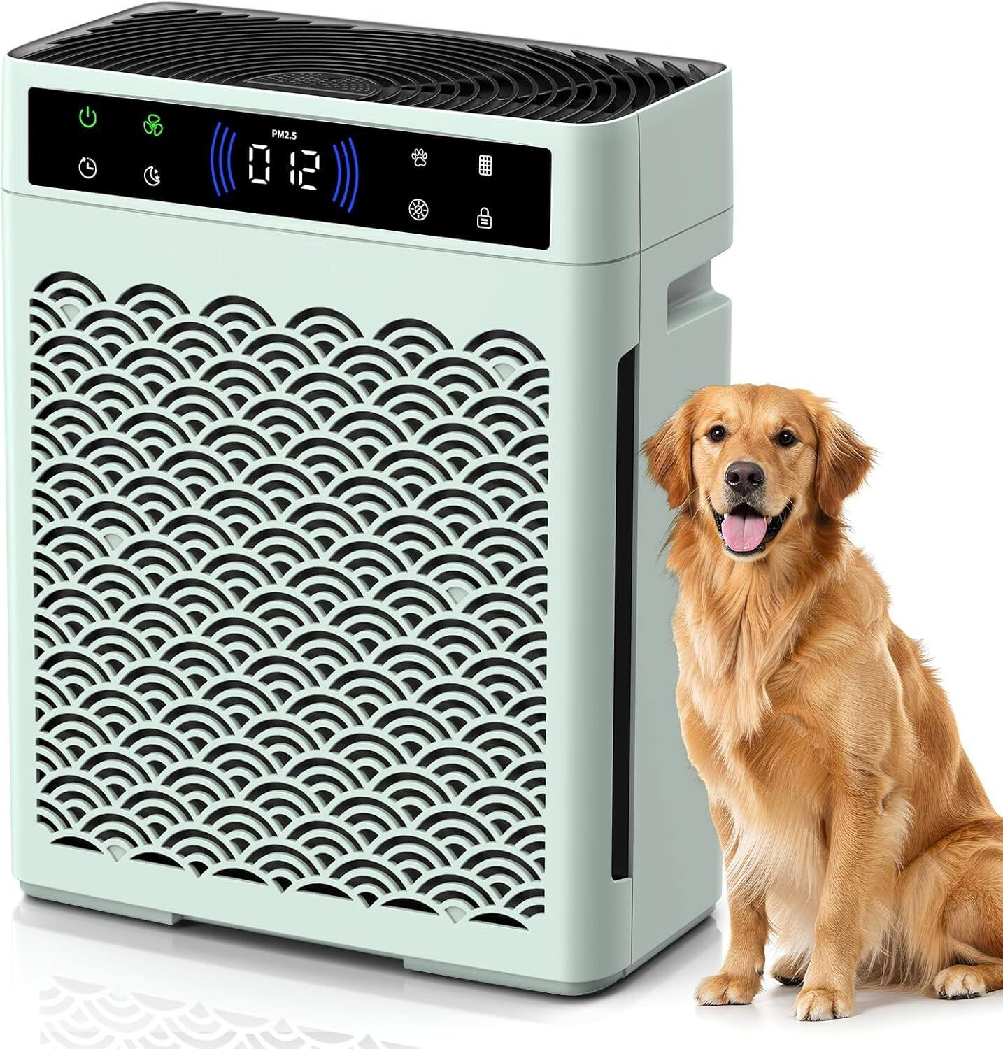 Front. FINEAK - Smart HEPA Air Purifier for Large Rooms & Pets - Green.
