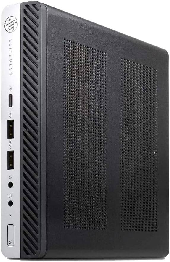 Left. HP - HP Micro Desktop Computer 800 G3 Elitedesk Mini Business PC, Intel Core i5-6500T,16GB DDR4, 512GB SSD,WiFi, Win11 Pro - Black.