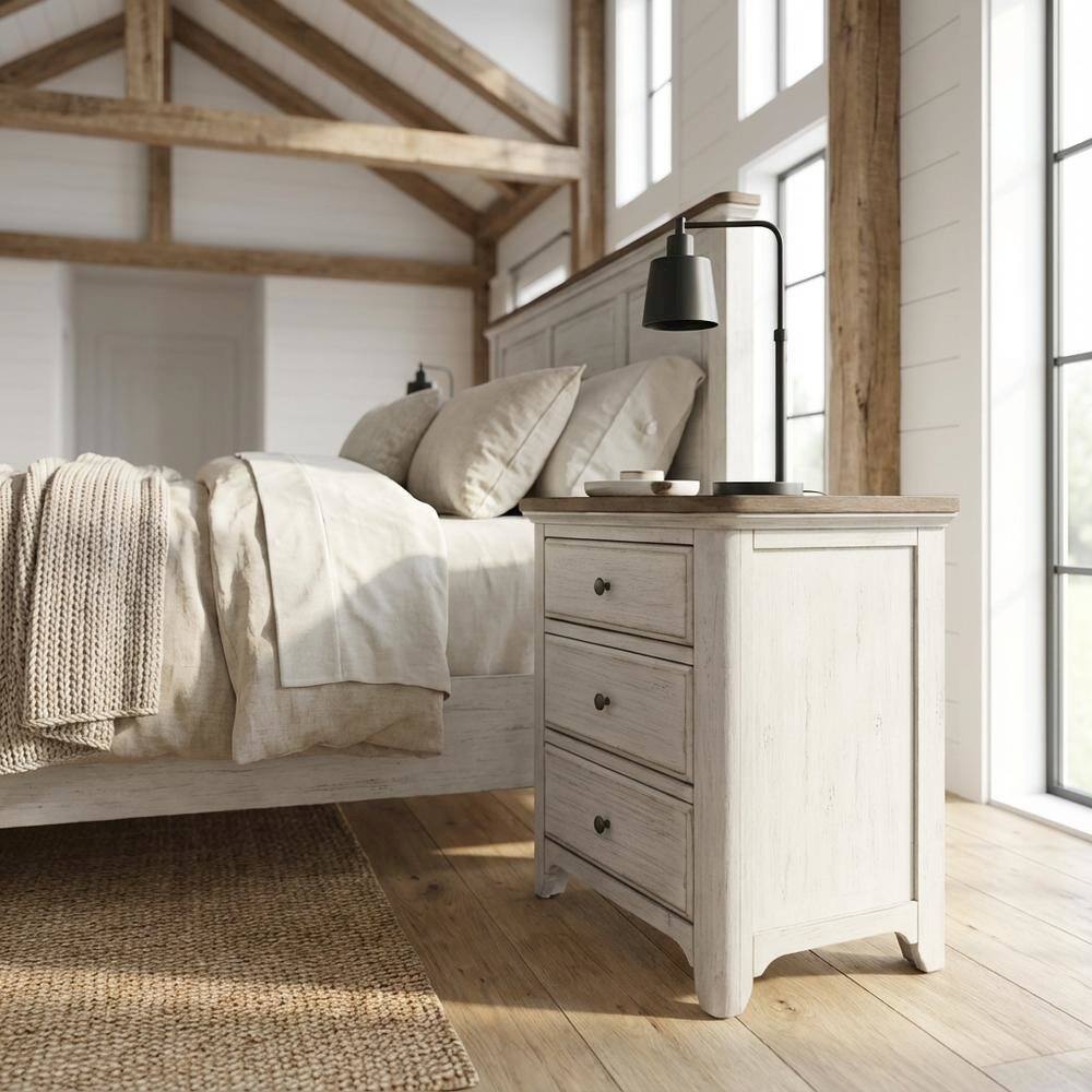 Alt View 2. Starlight Canyon Home - White Farmhouse Nightstand with Charging Station and Storage - White.