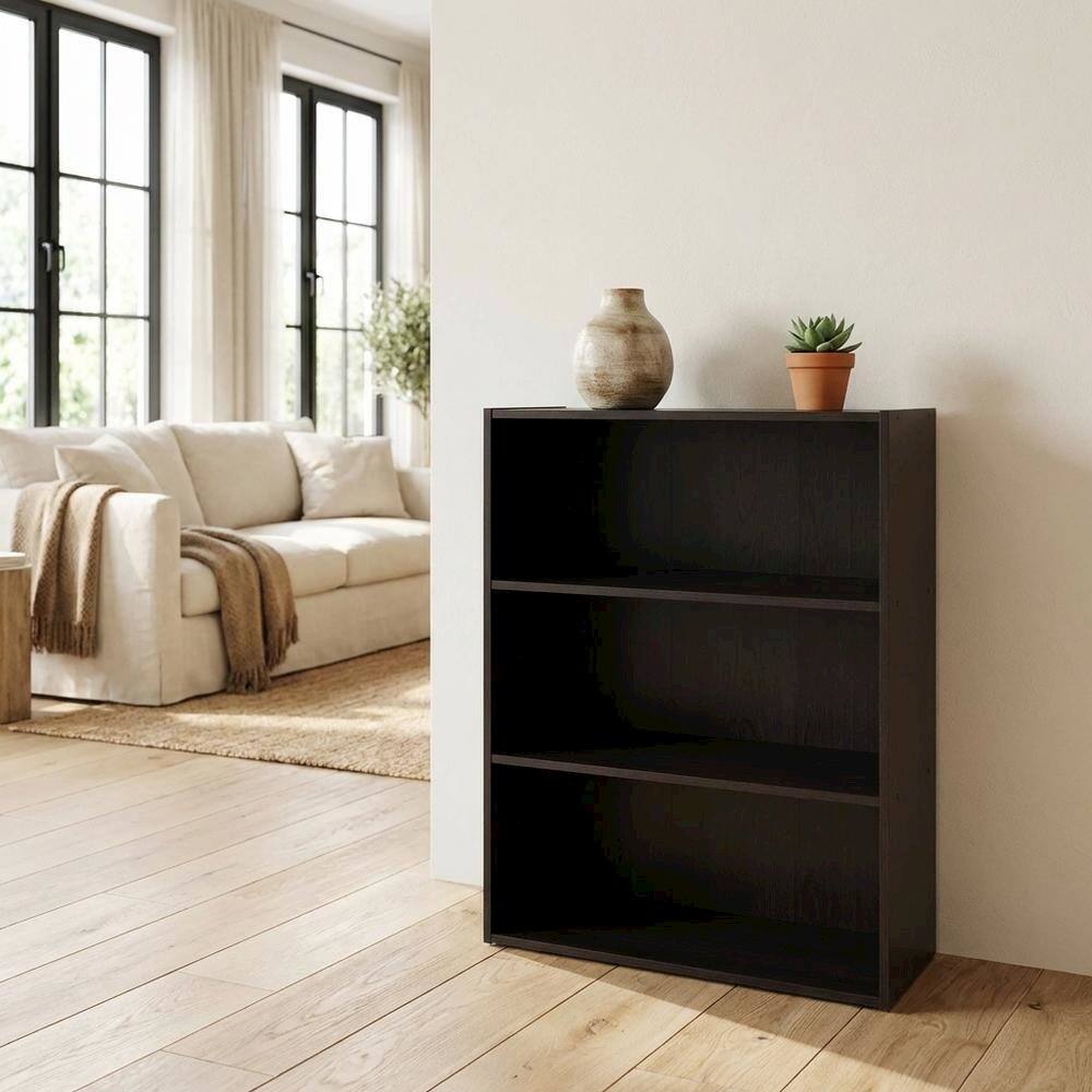 Left. FurniFact - Espresso 3-Tier Open Shelf Bookcase with Modern Design and Sturdy Construction - Espresso.