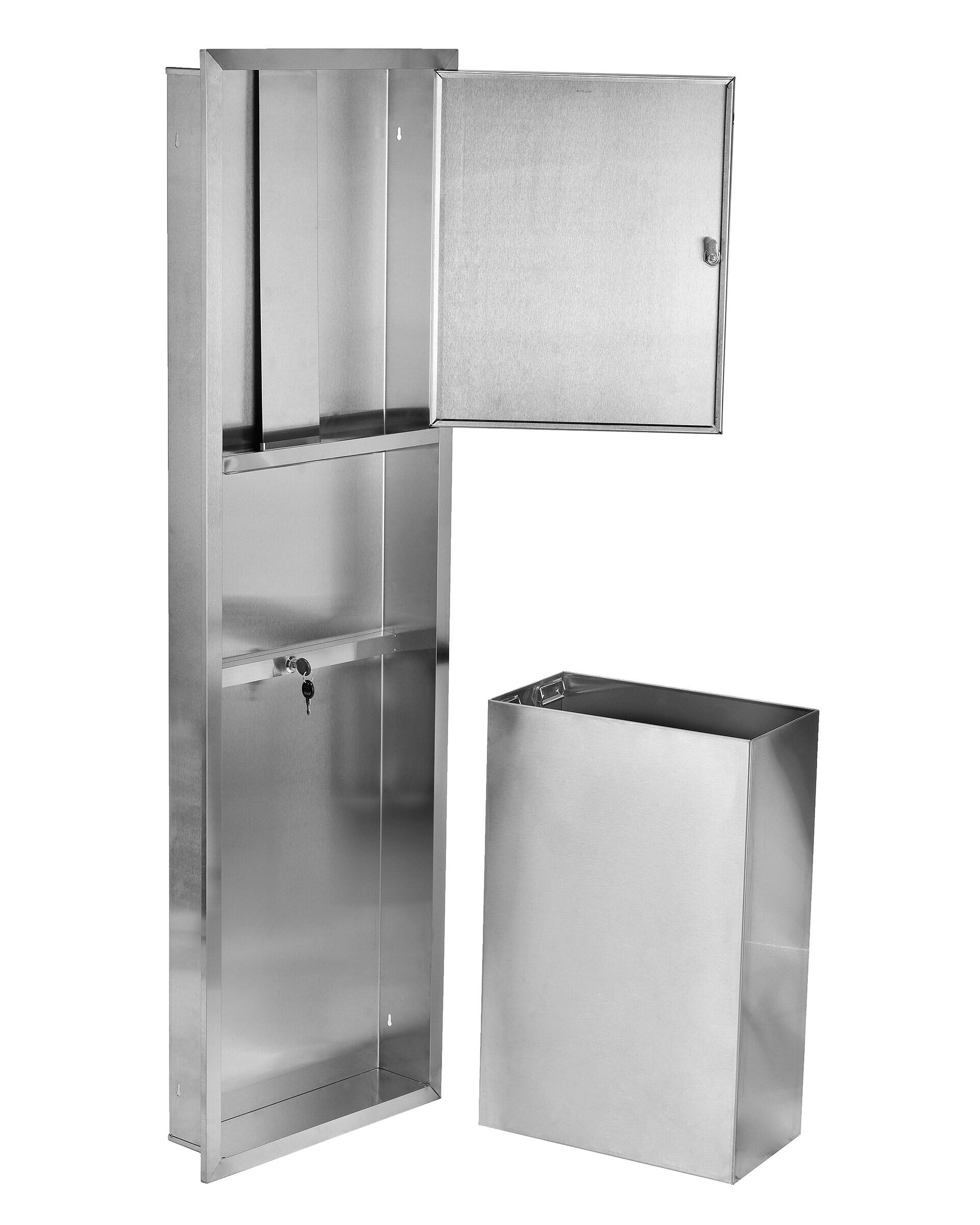 Left. Alpine Industries - Paper Towel Holder, 56" Stainless Steel, Recessed Paper Towel Dispenser with 12 Gal. Trash Receptacle - Stainless Steel.