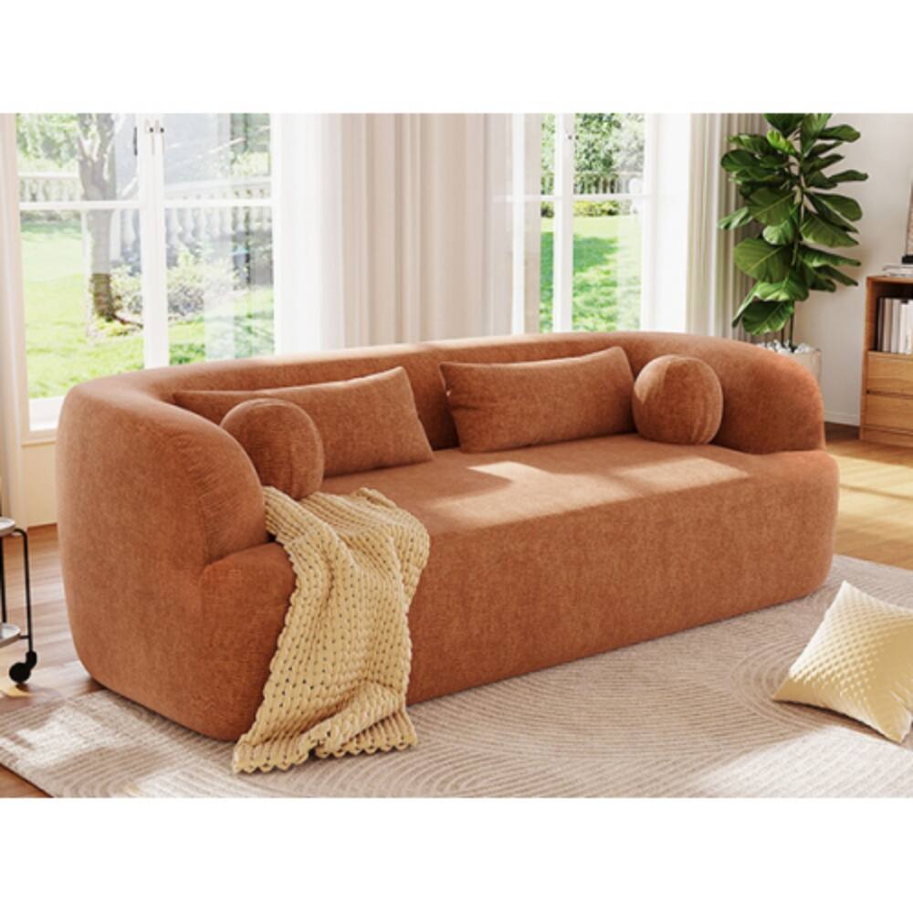 Alt View 3. LUCKY ONE - 86" Boneless Chenille Cloud Sofa No Assembly w/ 4 Pillows High Density Foam - Orange.