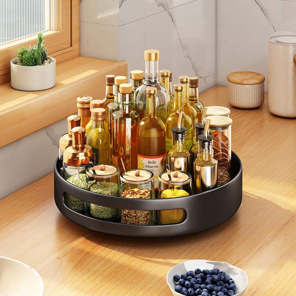 GARVEE - Small Rotating Storage Rack, Kitchen Countertop Organizer Round Metal Turntable Spice Rack,Countertop Spice Organization - Black