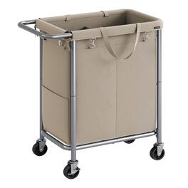 Songmics Home - Laundry Basket with Wheels, 2-Section Rolling Laundry Hamper, 37 Gallons (140 L), Removable Liner - Camel Brown