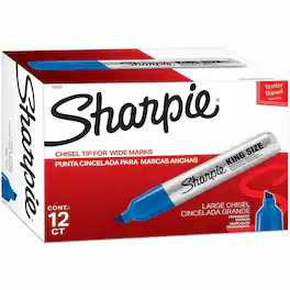 Sharpie - King Size Permanent Markers Chisel Marker Point Blue Ink Silver Plastic Barrel 1 Dozen