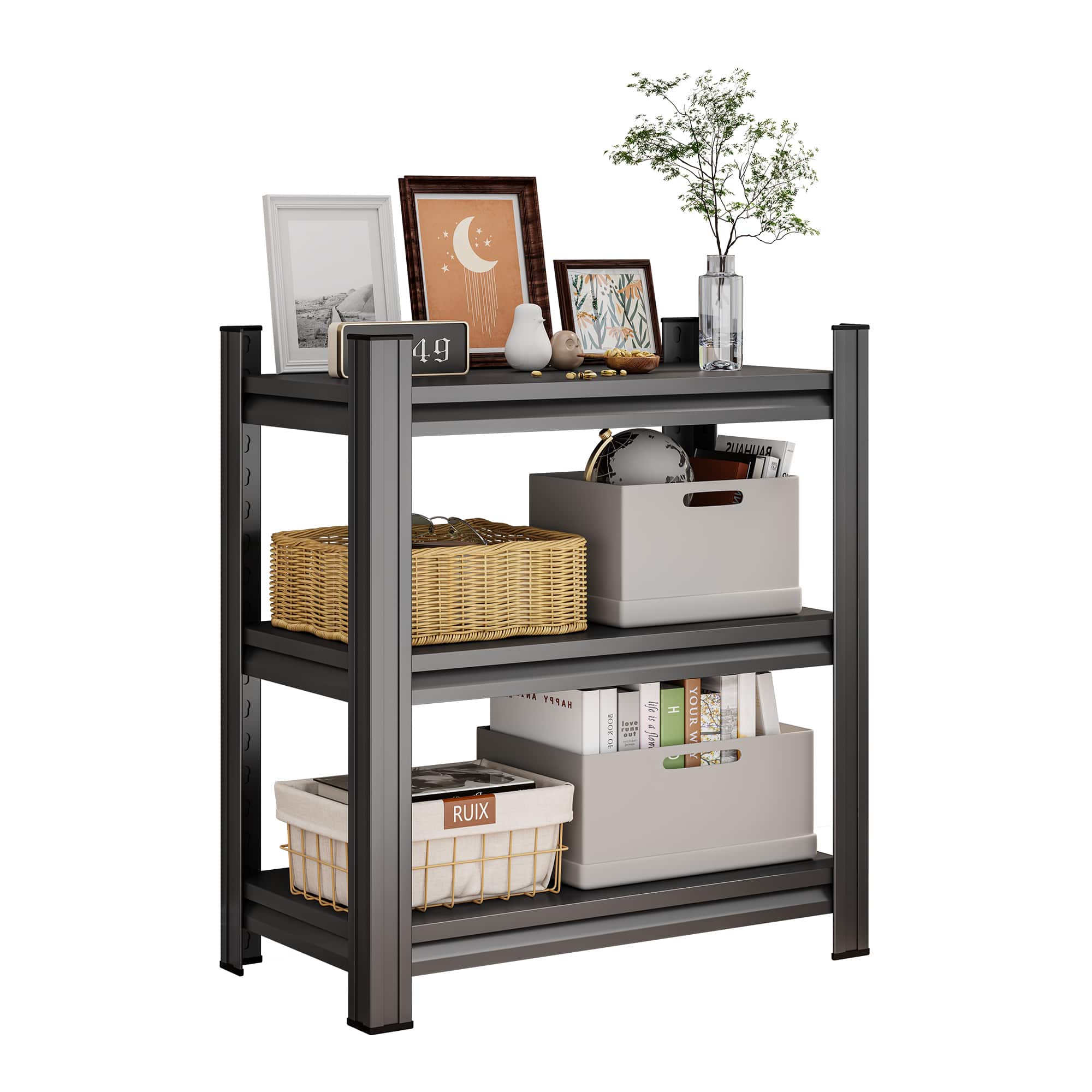 Lirago - 3-Tier Heavy Duty Metal Storage Shelf - 450 lbs Capacity Freestanding Shelving Units - Black