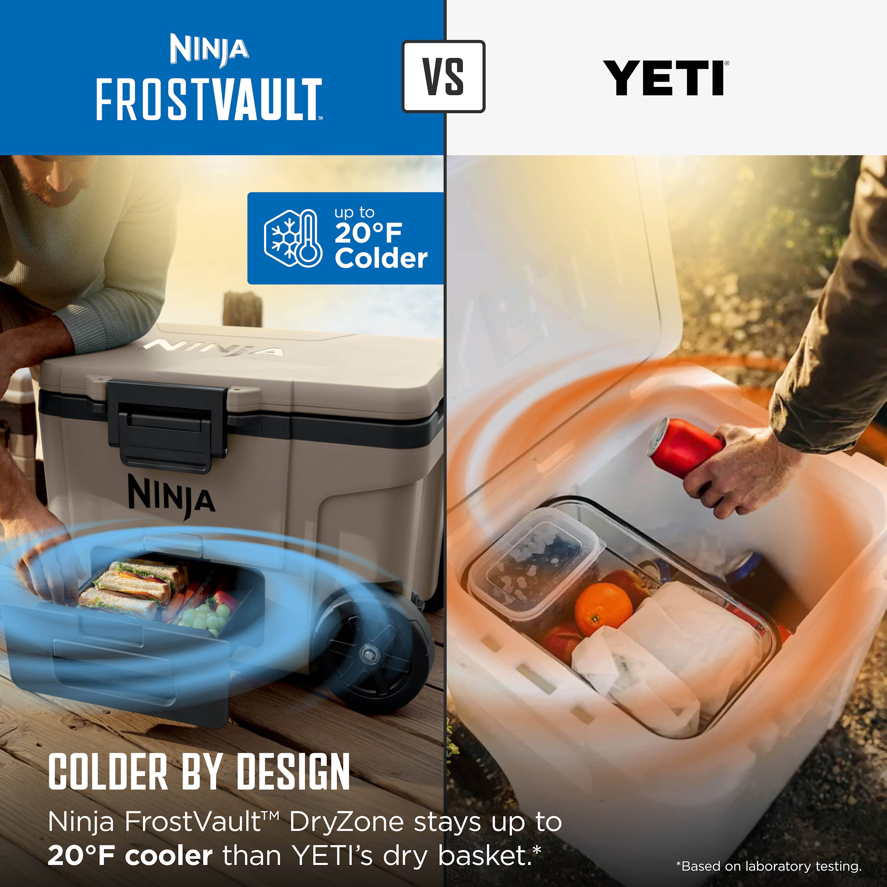 NINJA FROSTVAULT vs YETI

up to 20°F Colder

COLDER BY DESIGN

Ninja FrostVault™ DryZone stays up to 20°F cooler than YETI's dry basket.*

*Based on laboratory testing.