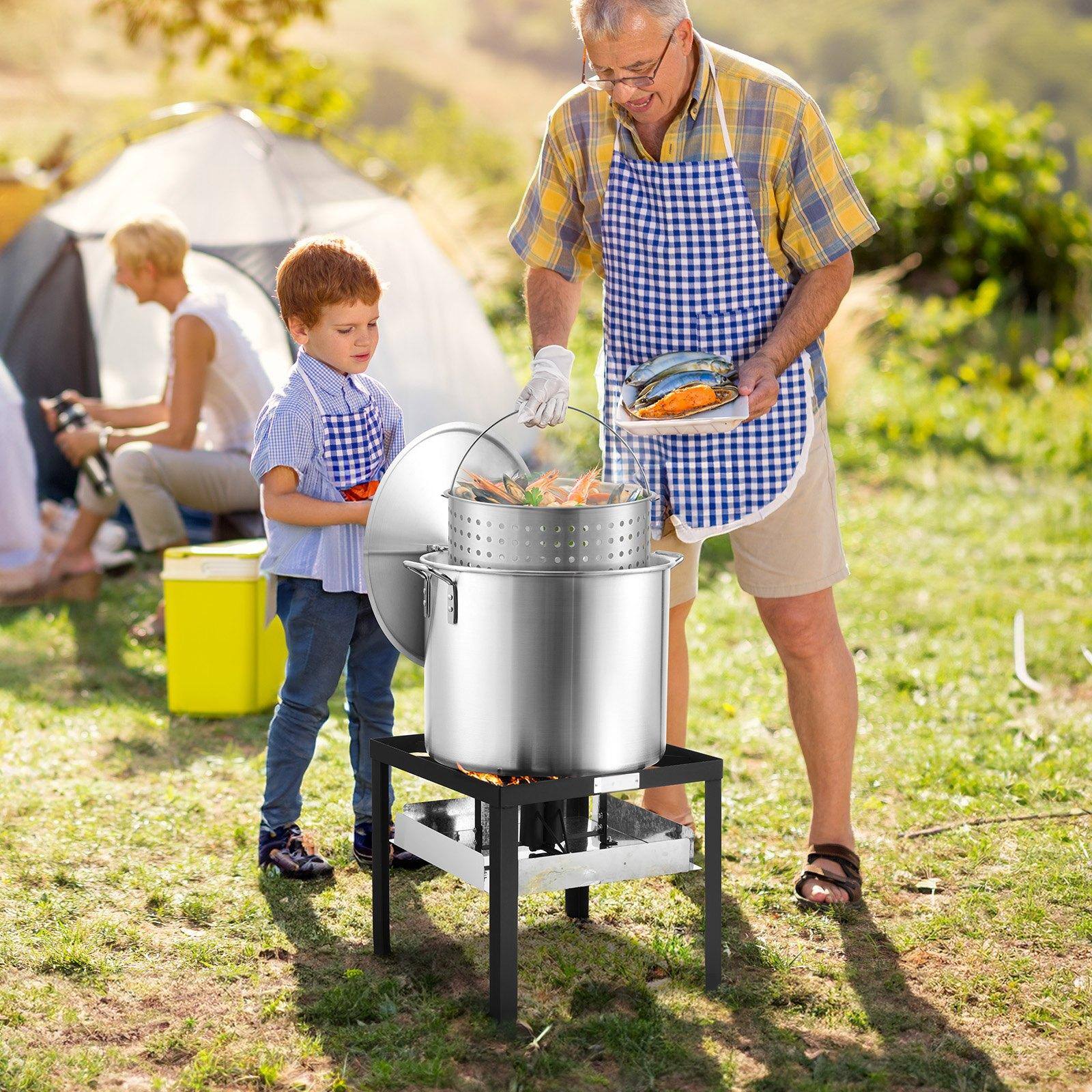 Alt View 1. Glintex - Seafood Boiling Kit 80Qt Outdoor Aluminum Pot with Strainer Basket 100000 BTU Propane Burner for Crab Lobster Crawfish - Black/Silver.