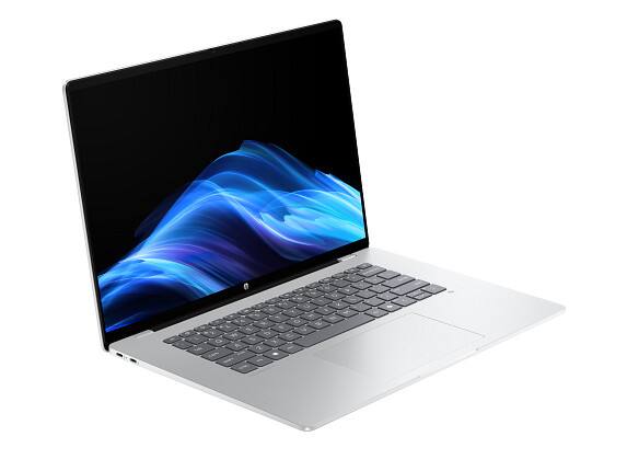 Left. HP - HP OmniBook 5 Laptop Computer 16" 2K Touch Screen Snapdragon X Plus 32 GB - Glacier silver aluminum.