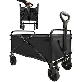 Bestier - Folding Collapsible Wagon Utility Camping Cart W/Wheels & Adjustable Handle - Black