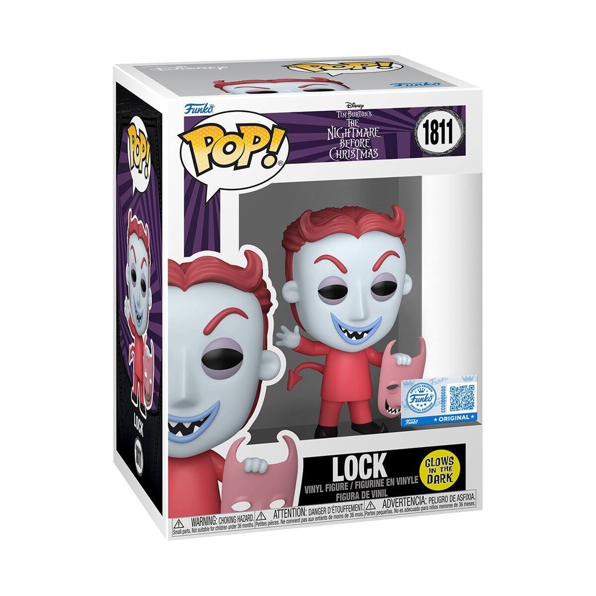 Disney  
TOP!  
Funko Disney TIM BURTON'S THE NIGHTMARE BEFORE CHRISTMAS  
1811  
Funko CCOOOOOOOO ORIGINAL * Fund LOCK GLOWS IN THE DARK VINYL FIGURE FIGURA DE VINIL DE ASFIXIA, ADVERTENCIA: PELIGRO 36 meses. A nios menores DE ATTENTION: DANGER D'TOUFFEMENT 36 nois, Partes pequelas. No is adecuado para A de menos y WARNING: CHOKING HAZARD Ne convent pas aux entands months, Pettes pieces.