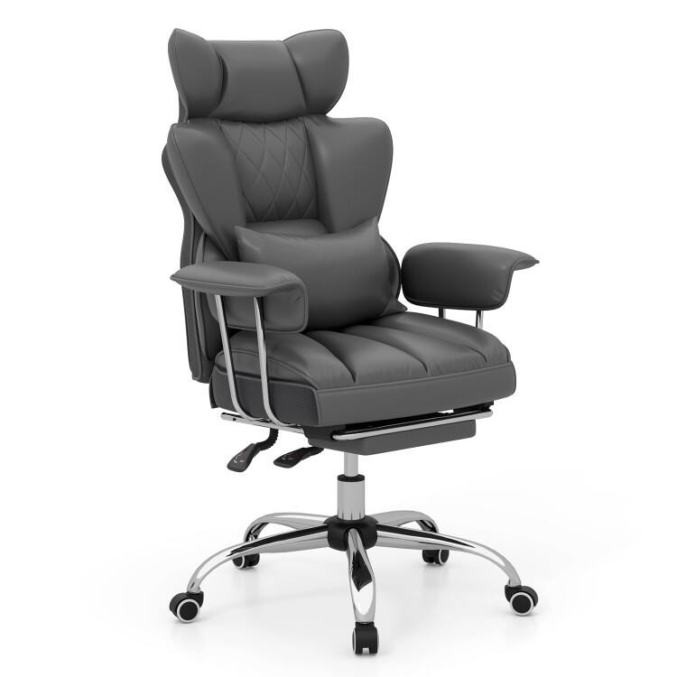 Front. SlickBlue - Large Executive Office Chair with Footrest and Premium Comfort - Grey.
