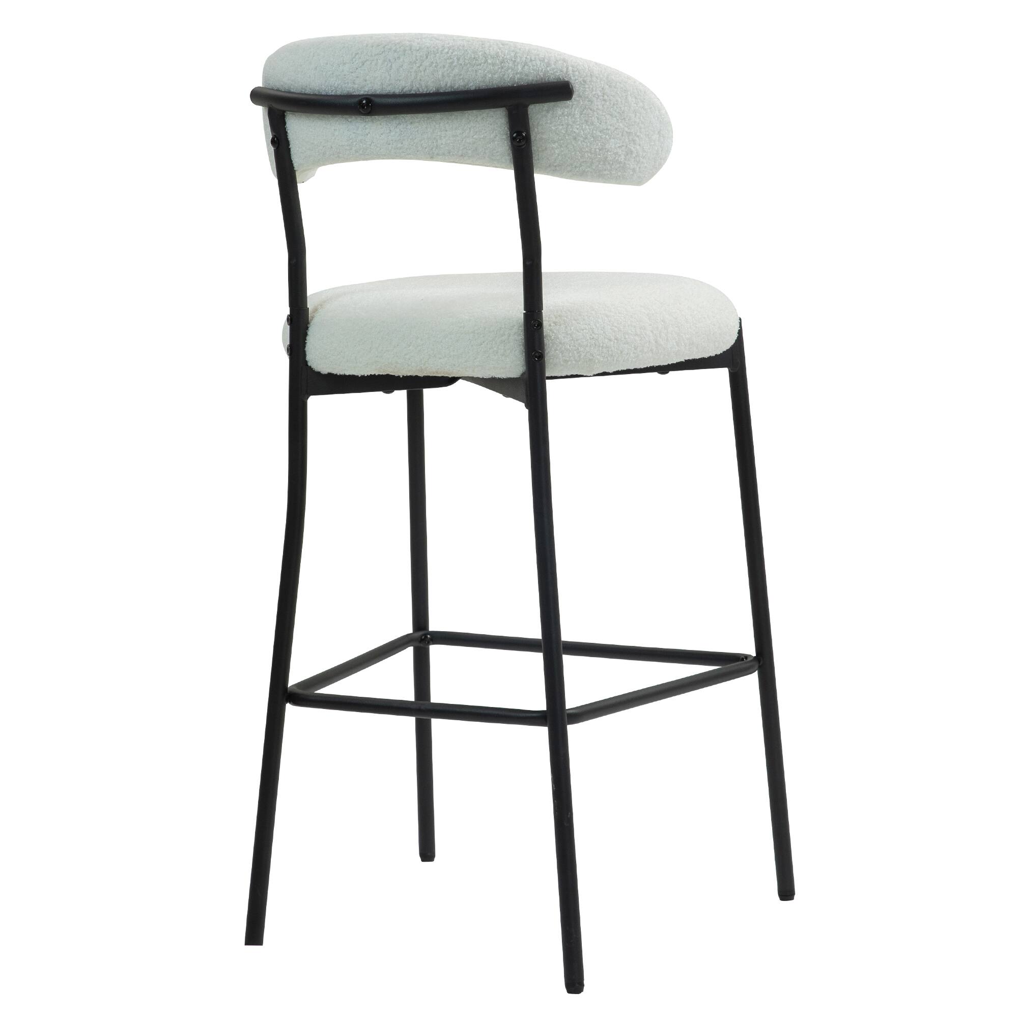 Back. GOODSILO - 26"" Counter Height Bar Stool - Teddy Fabric Kitchen Island Stool with Black Base - White.