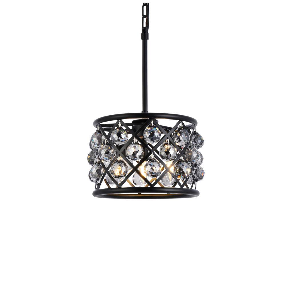 Alt View 4. Urban Classic - Madison 3 light Matte Black Pendant Silver Shade (Grey) Royal Cut Crystal - Matte Black.