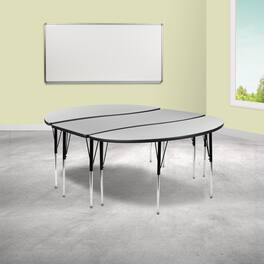 Emma + Oliver - 3 Piece 86" Oval Wave Collaborative Grey Adjustable Activity Table Set - Gray