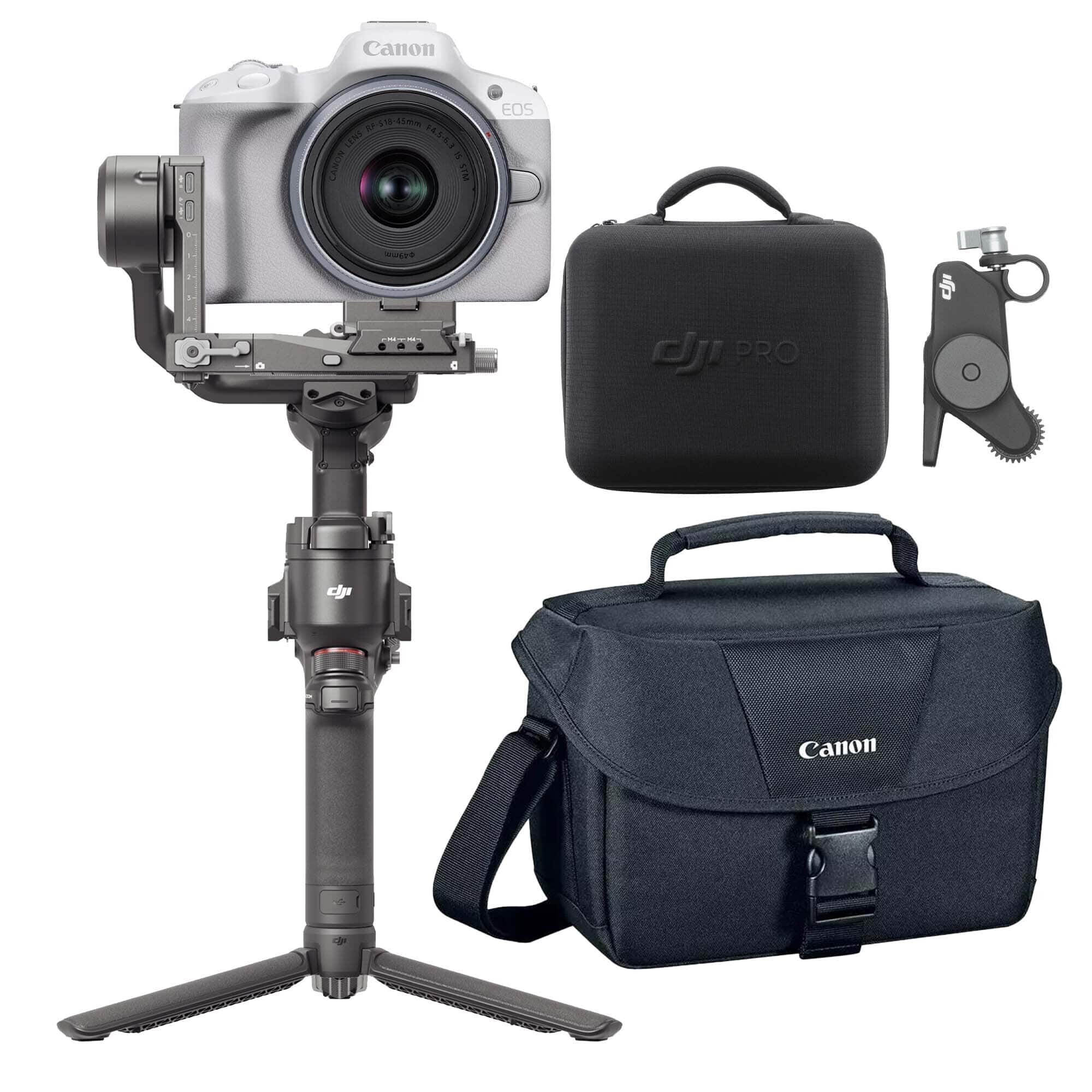 Canon - EOS R50 Mirrorless Camera Bundle with 18-45mm Lens, DJI RS 4 Gimbal Stabilizer and Gadget Bag - Black