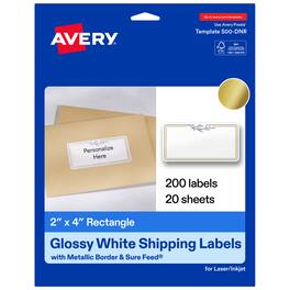 Avery - Avery® Shipping Labels, 2" x 4", Double Gold Border, 200 Labels - White