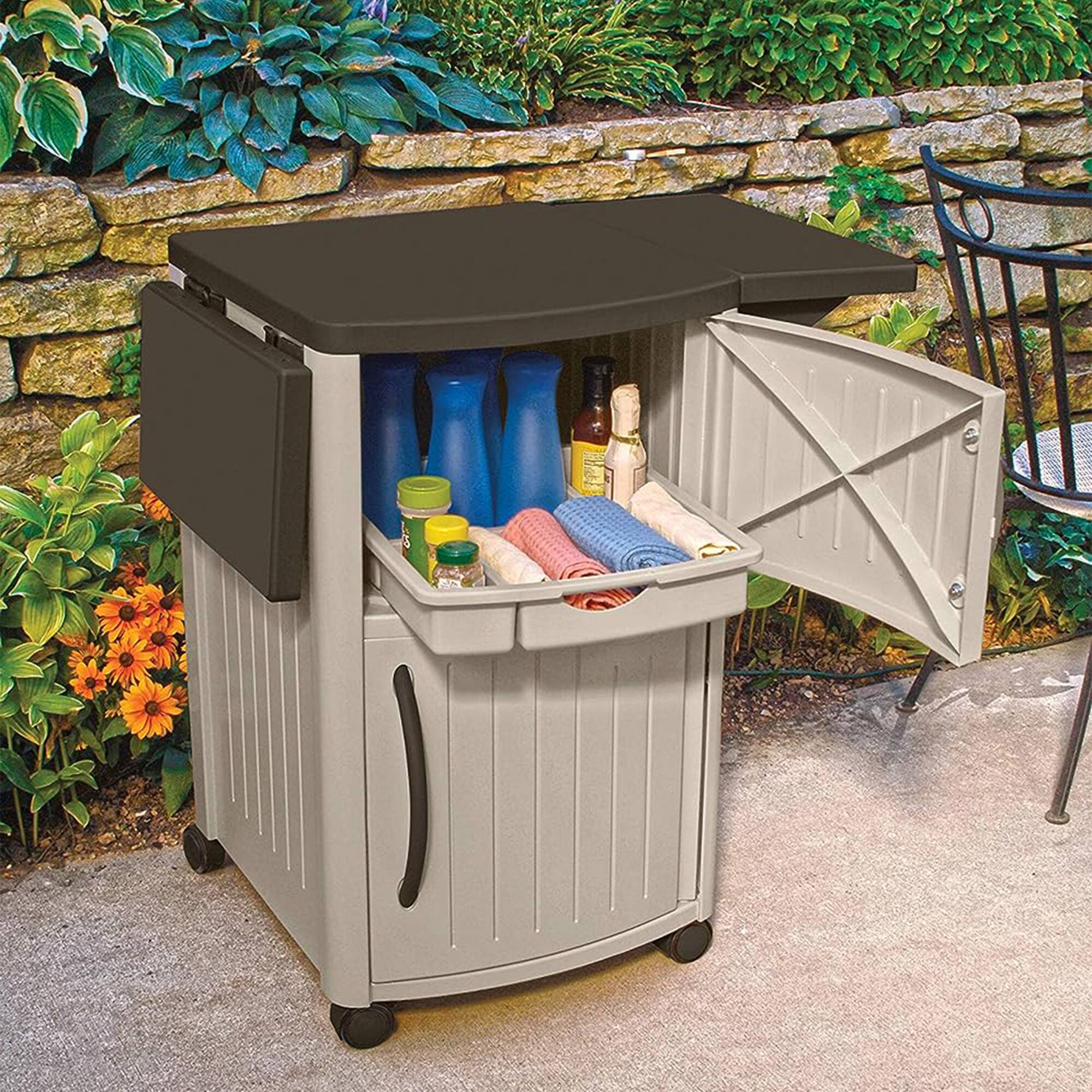 Alt View 2. Suncast - Suncast DCP2000 Portable Outdoor Patio Prep Serving Station Table and Cabinet - Taupe.