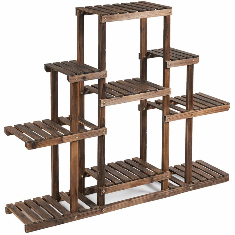 Angle. Kadyn - Raised Planter Stand, Large Space Flower Rack Shelf, 6-Tier Flower Wood Stand Plant Display Rack Storage Shelf.