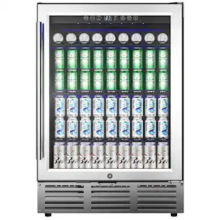 SIMZLIFE - 180 Cans Beverage Refrigerator Cooler-5.7cu. ft Freestanding Mini Fridge Cooler, Adjustable Shelvesfor Soda, Wine - Silver Stainless Steel