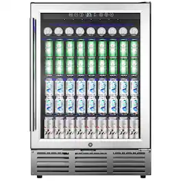 SIMZLIFE - Beverage Refrigerator Cooler-180 Cans Freestanding Mini Fridge Cooler, Adjustable Shelvesfor Soda, Wine or Beer - Silver Stainless Steel