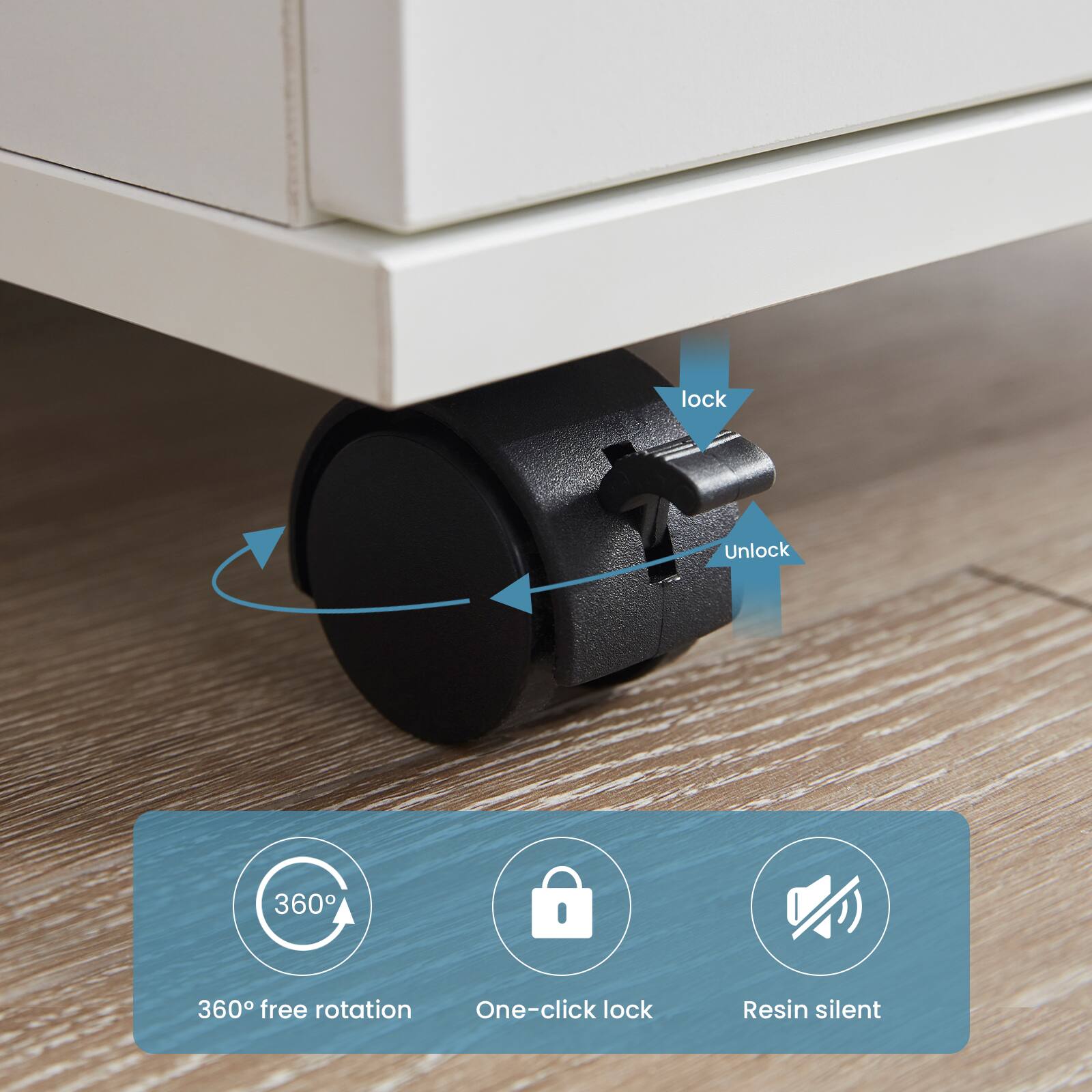 - Lock
- Unlock
- 360° free rotation
- One-click lock
- Resin silent