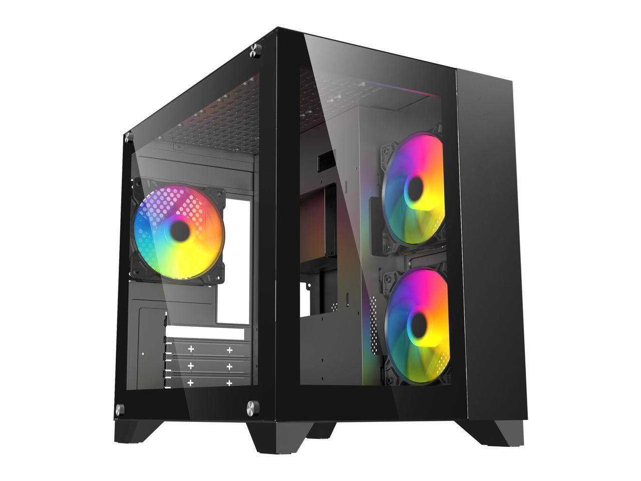 Alt View 1. DIYPC - DIYPC ARGB-Q3.R2-BK Micro ATX Case w/ Tempered Glass & 3 ARGB Fans - Black.