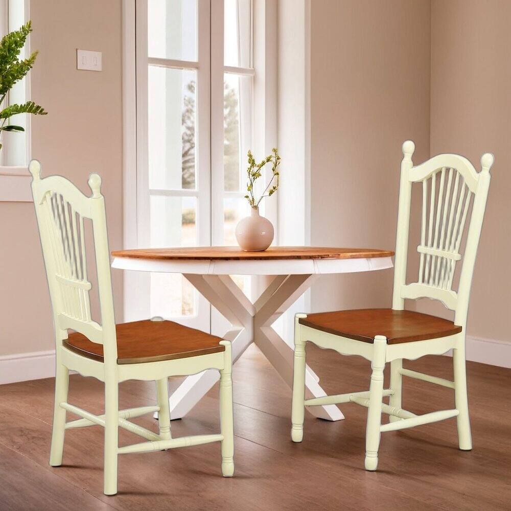 Alt View 1. FurniFact - Elegant Wooden Dining Chair Set of 2 for Kitchen and Dining Room - Buttermilk & Cherry.