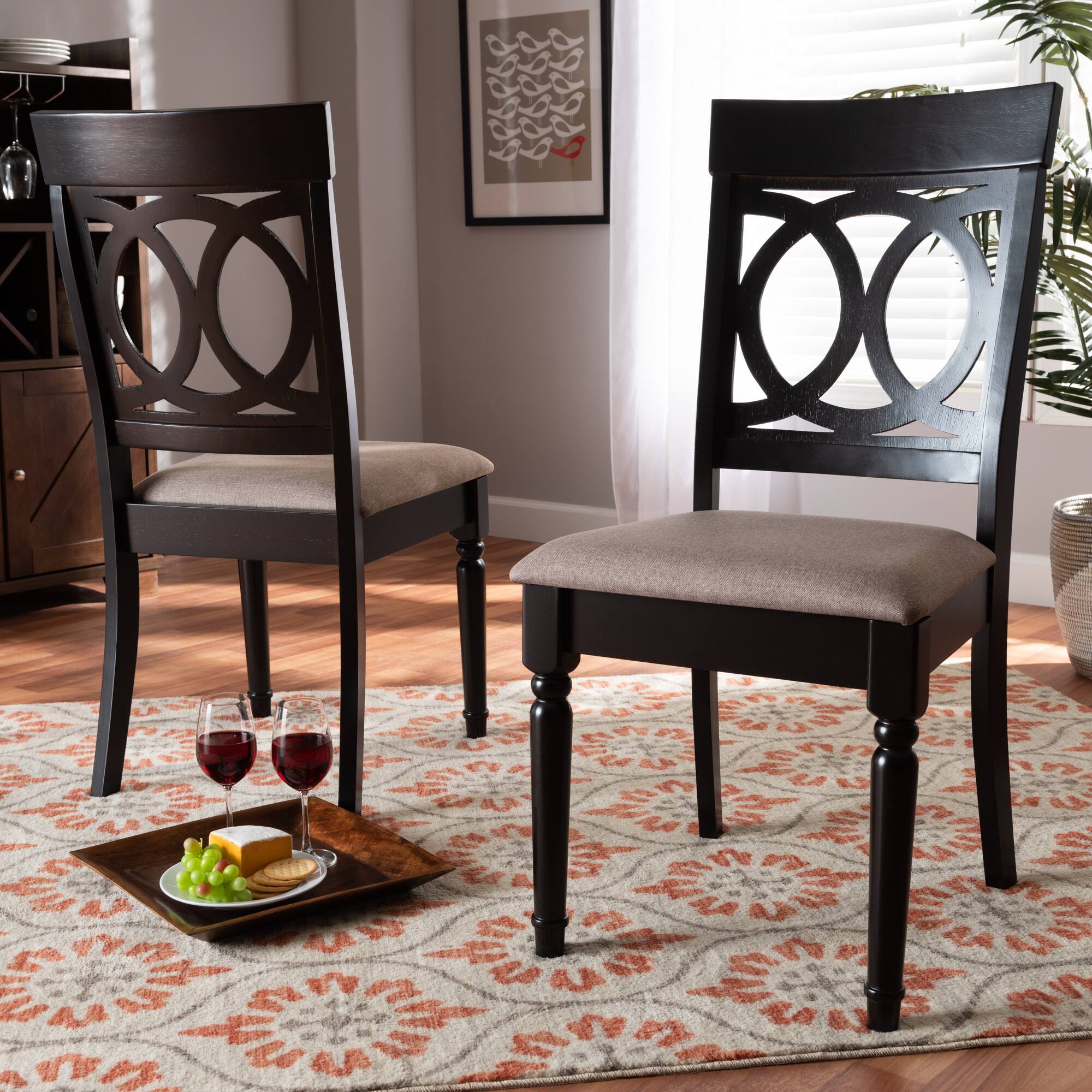 Alt View 2. Baxton Studio - Lucie Modern Fabric Upholstered and Espresso Finished Wood 2-Piece Dining Chair Set Set - Sand/Dark Brown.