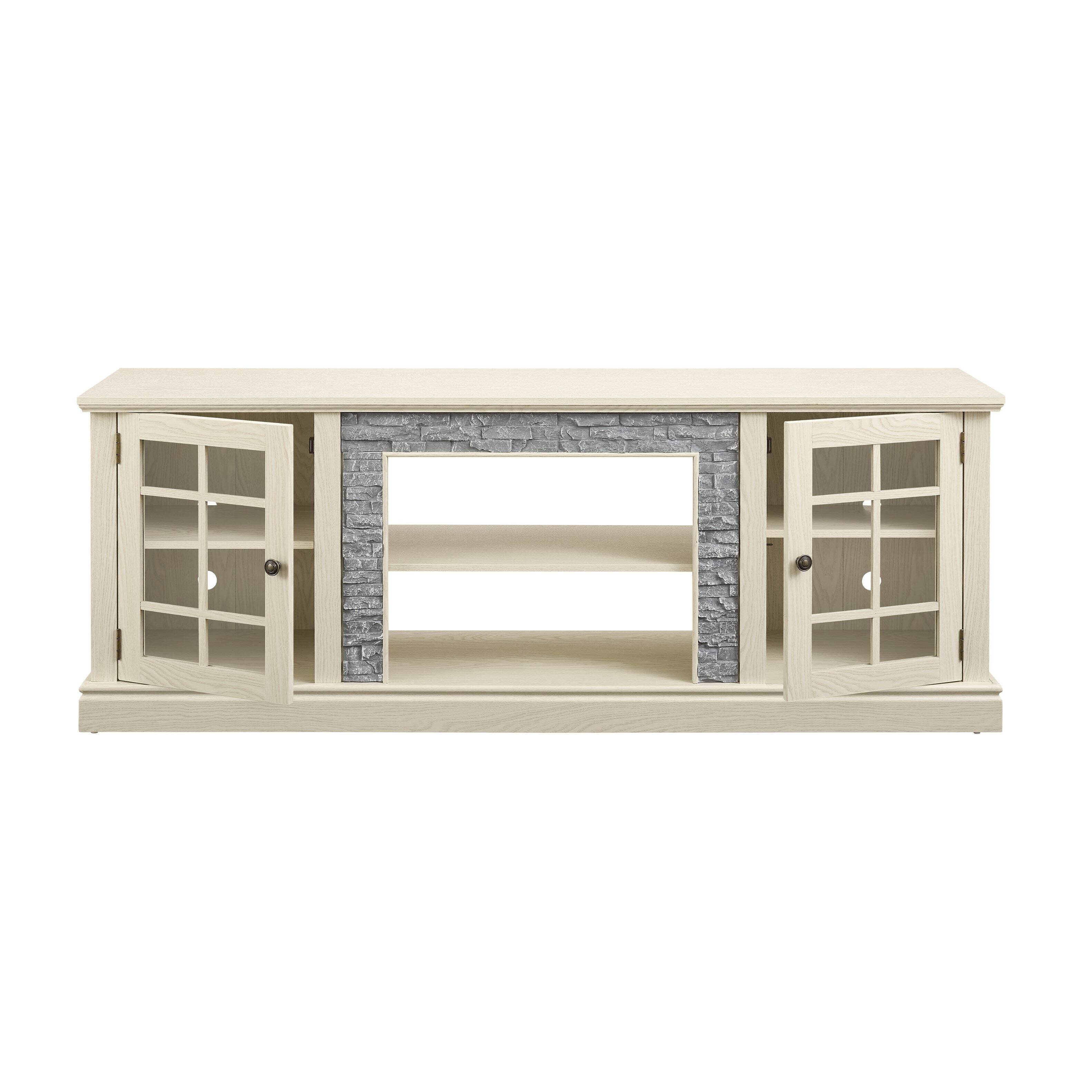 Back. Whisen - 70" Modern Faux Stone Media Console Tabletop TV Stand with 2-Door Storage Entertainment Center - White.