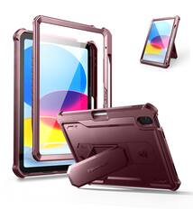 Front. Dexnor - For iPad 10th Gen/ipad 11th Gen Case with Built-in Screen Protector, Pencil Holder Heavy Duty Shockproof Full Body Cover - Maroon Red.