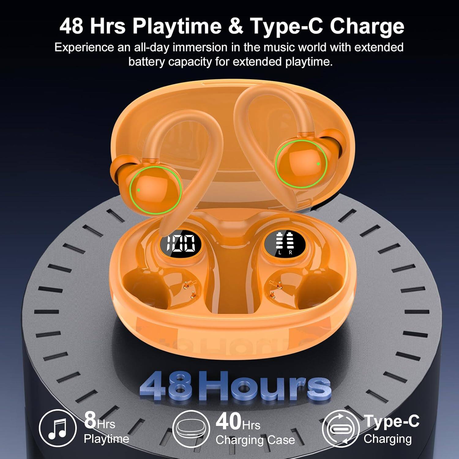 48 Hrs Playtime & Type-C Charge

Experience an all-day immersion in the music world with extended battery capacity for extended playtime.

8 Hrs Playtime
40 Hrs Charging Case
Type-C Charging