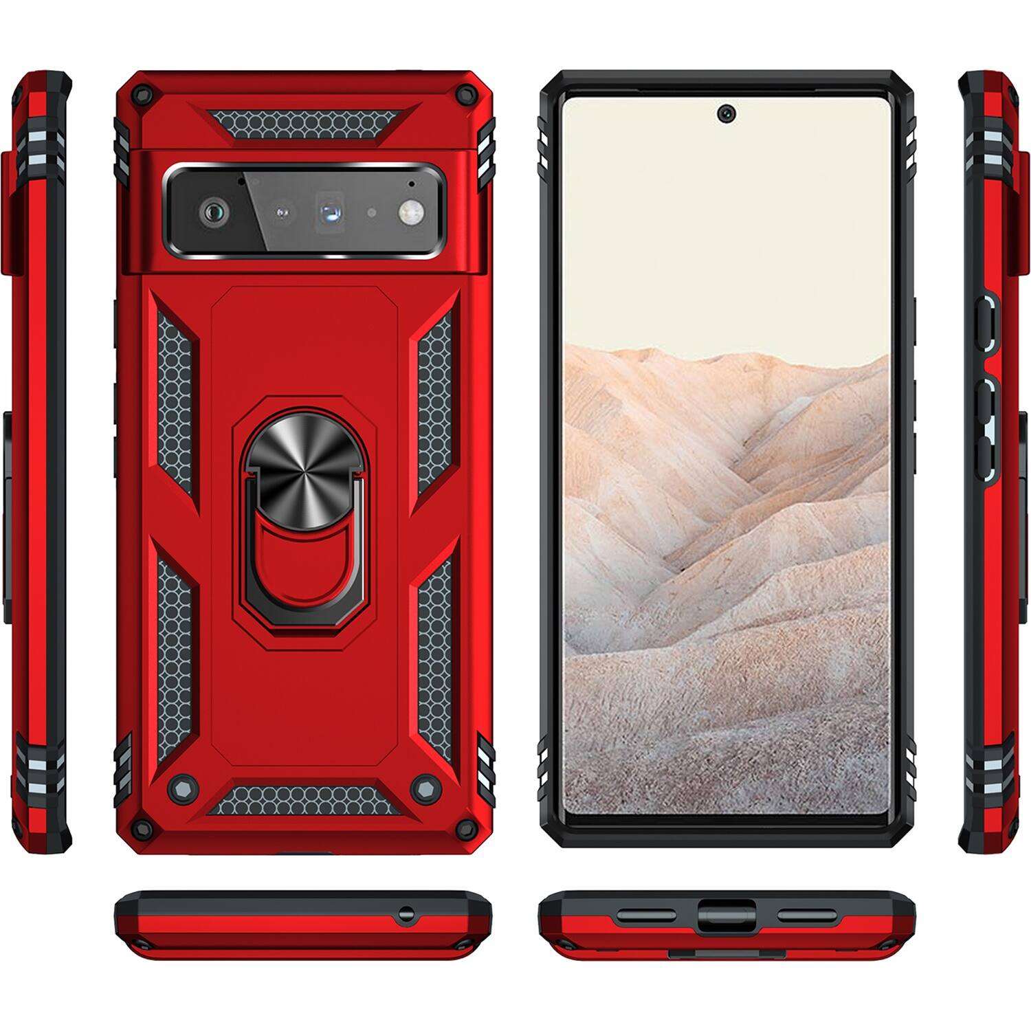Alt View 11. SaharaCase - Kickstand with Belt Clip Case for Google Pixel 6 Pro - Red.