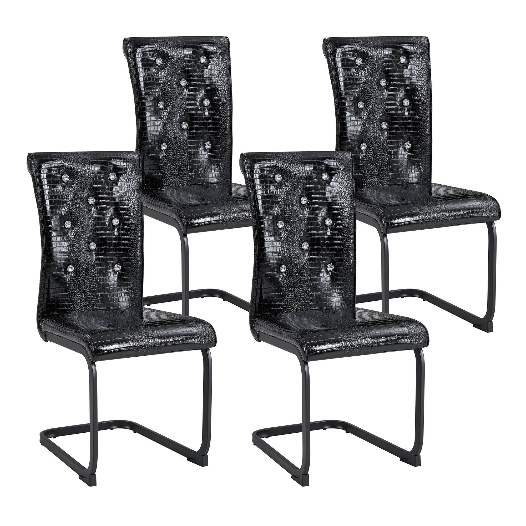 Alt View 6. Loheer - Retro Alligator Faux Leather Dining Chairs Set of 2 with Metal Bow Legs 1.37x1.87x3.30 ft - Black.