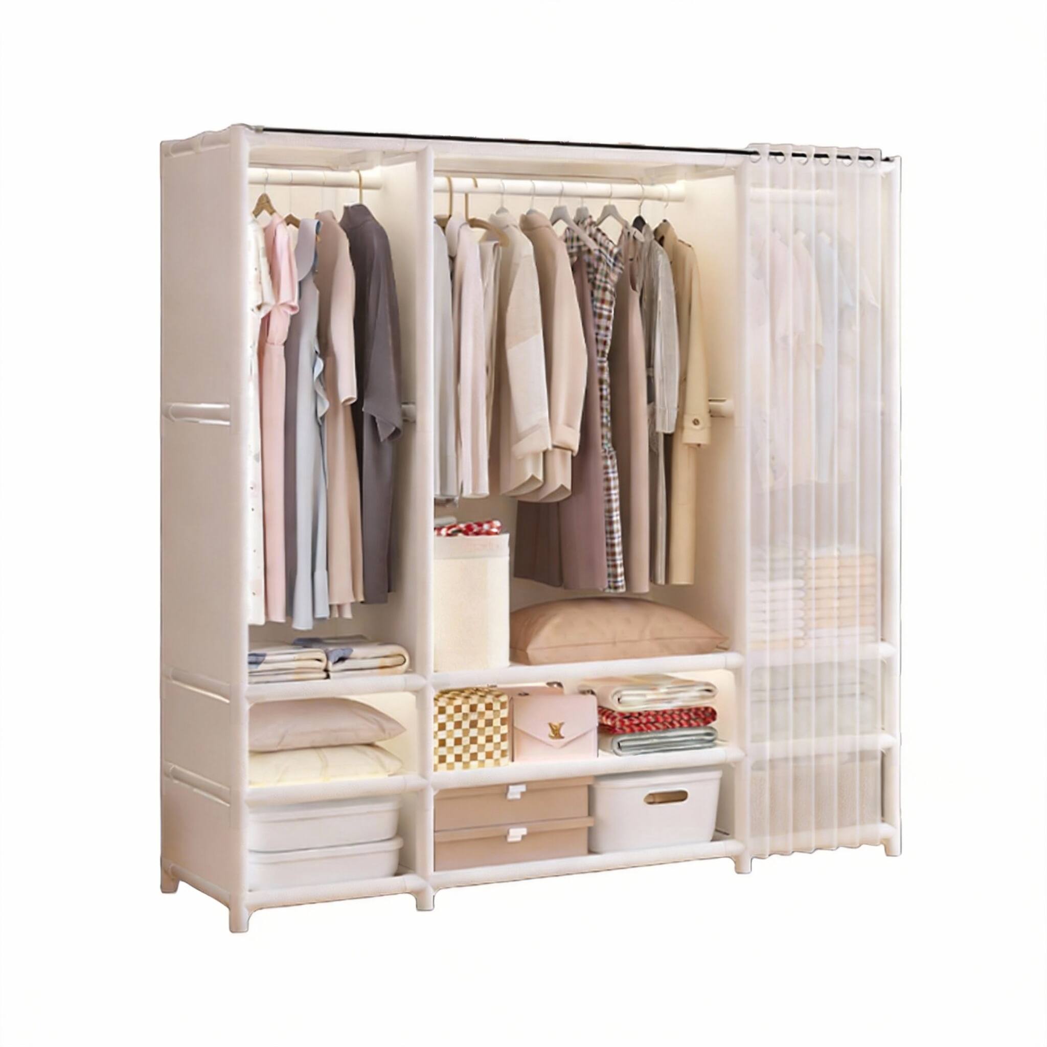 Alt View 2. PO3TICJUNKI3 - Portable Closet Wardrobe Heavy Duty Clothes Rack With Cover Style Garment Rods Shelves X W H - White 56.2" L.