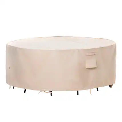 Front. F&J Outdoors - F&J Outdoors Premium Waterproof Outdoor Patio Round Table Cover - Beige.