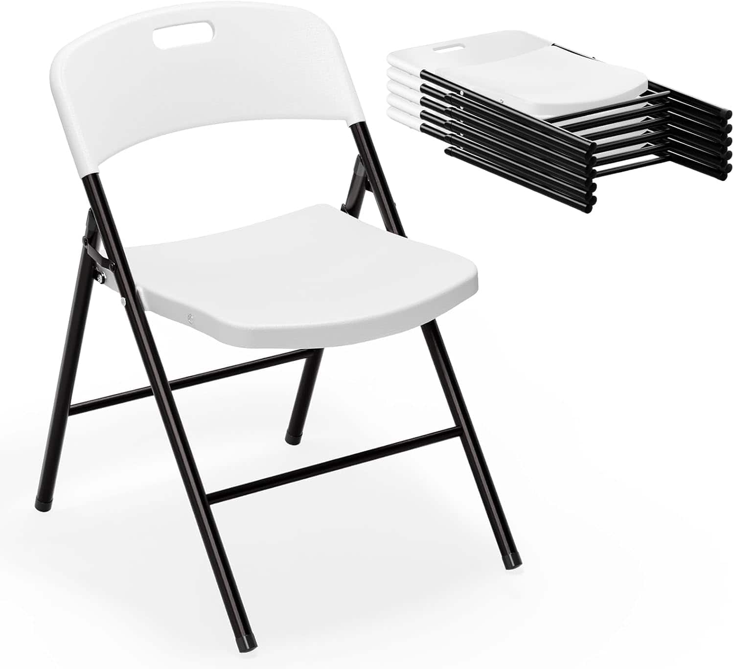Winado - 6PCS Portable Folding Chairs Plastic Commercial Seating with Steel Frame for Indoor Outdoor Dining Party Wedding School - White