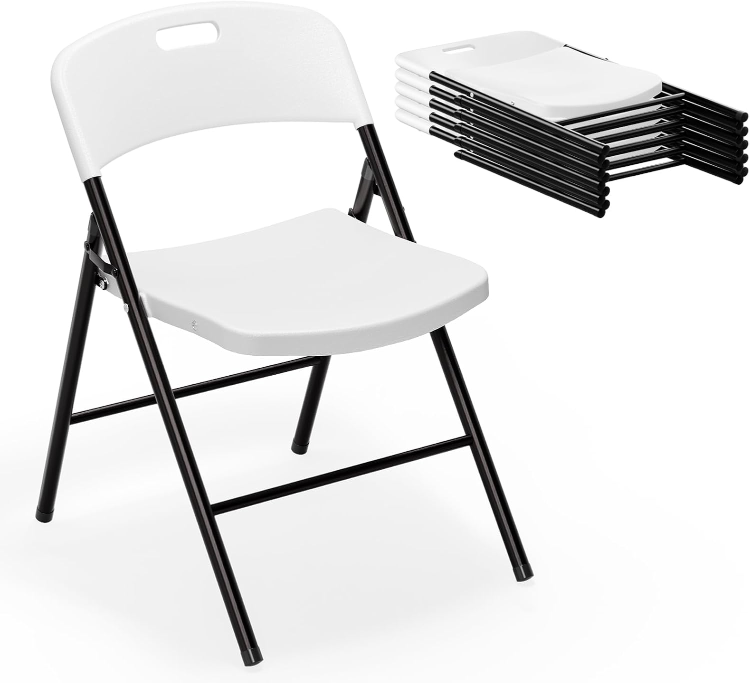 Front. Winado - 6PCS Portable Folding Chairs Plastic Commercial Seating with Steel Frame for Indoor Outdoor Dining Party Wedding School - White.