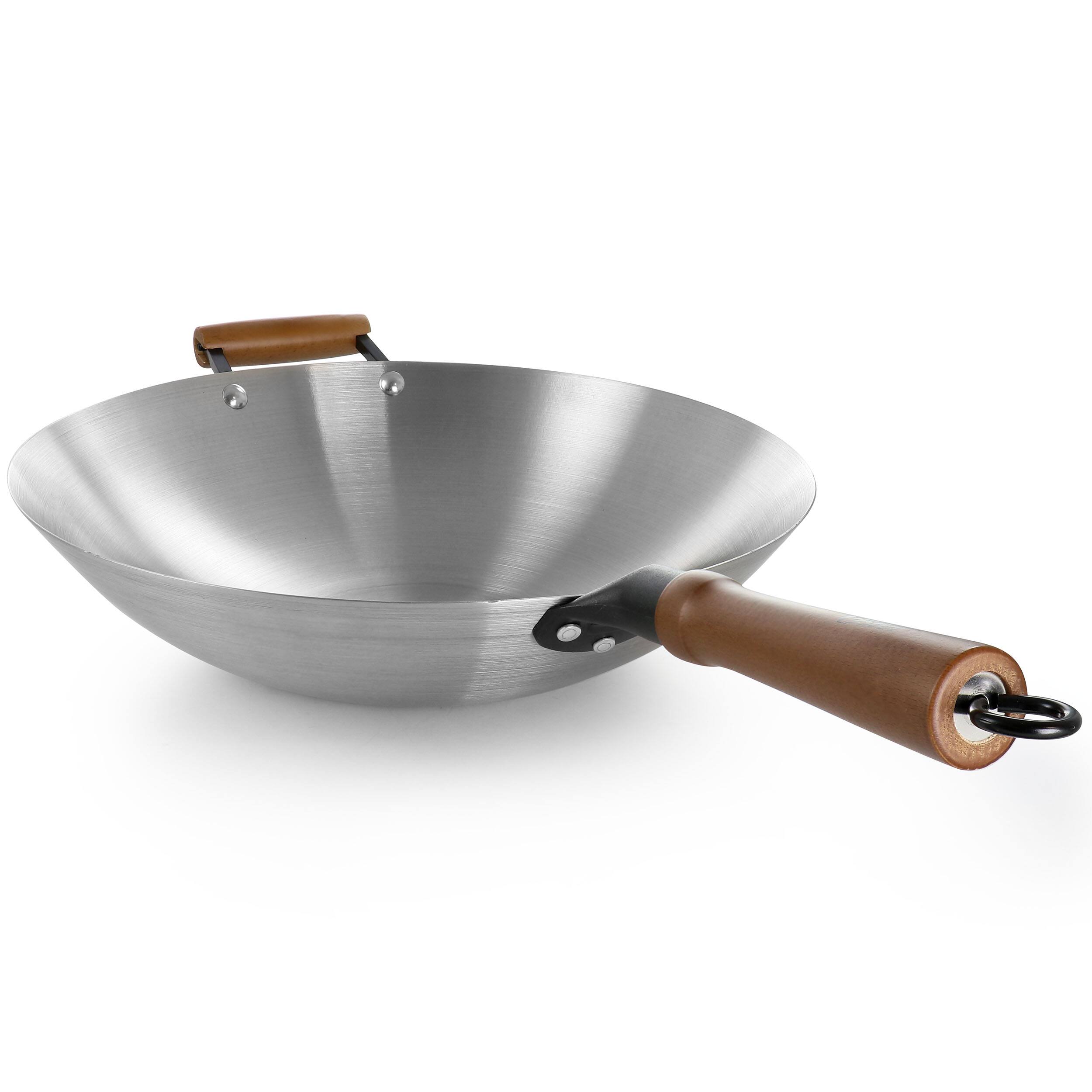 Alt View 3. Oster - Oster Sangerfield 14in Stainless Steel Flat Bottom Wok with Wooden Handles - Silver.