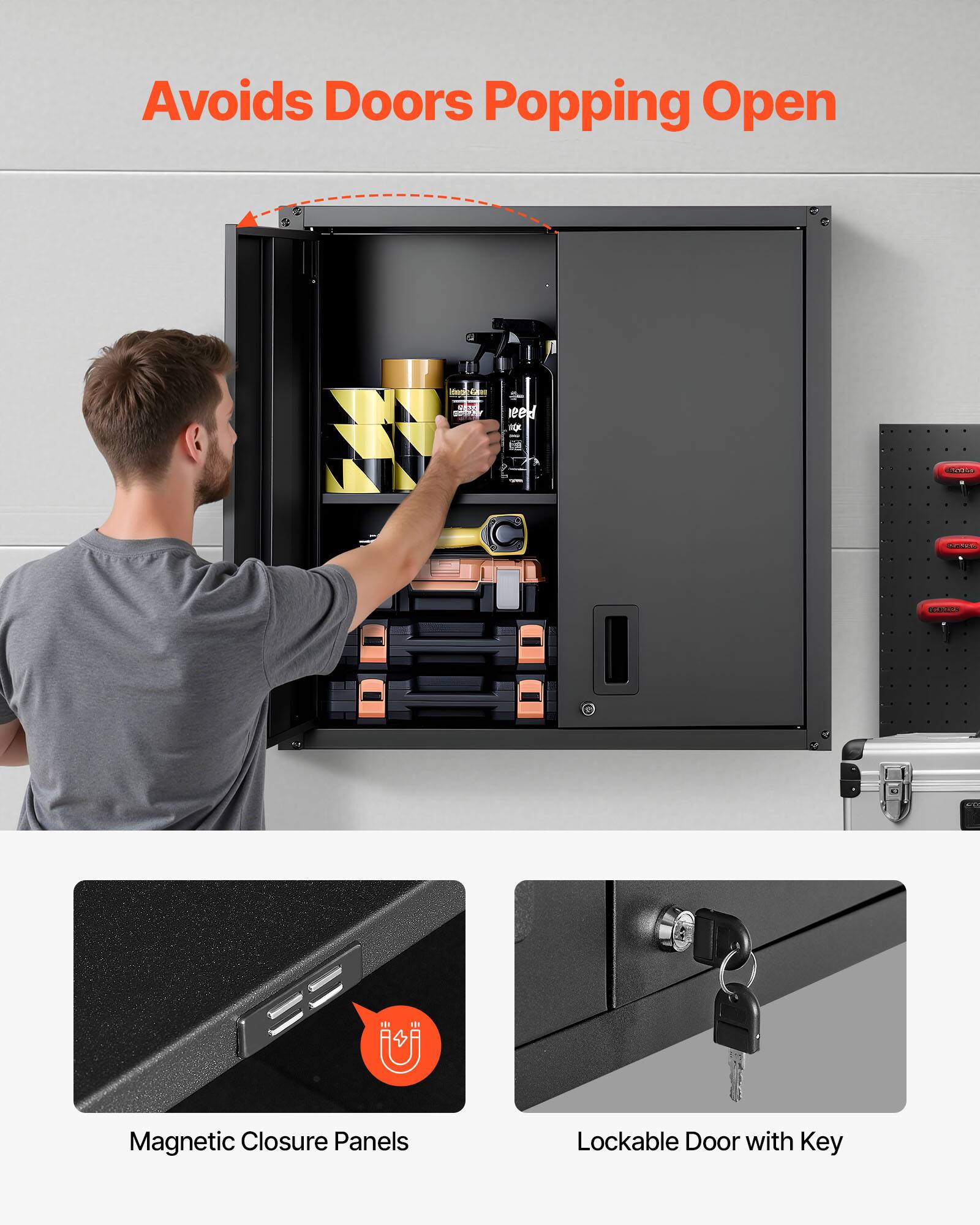 Avoids Doors Popping Open

Magnetic Closure Panels

Lockable Door with Key