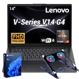 Lenovo - Upgraded - V-Series V14 14" FHD Laptop - AMD Ryzen 7 7730U - 16GB RAM 512GB SSD - Copilot - Laptop Cooler - Black