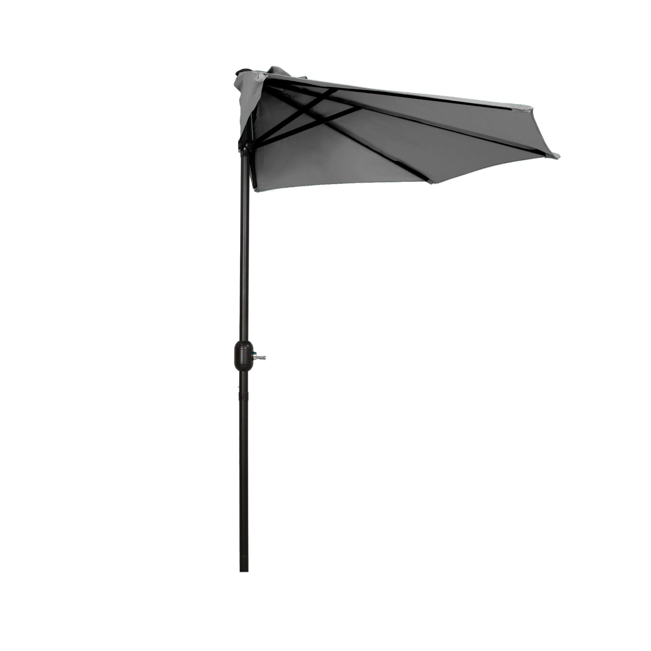 Left. WestinTrends - WestinTrends Lanai 9 ft. Aluminum Half Market Crank Lift Patio Umbrella - Gray.